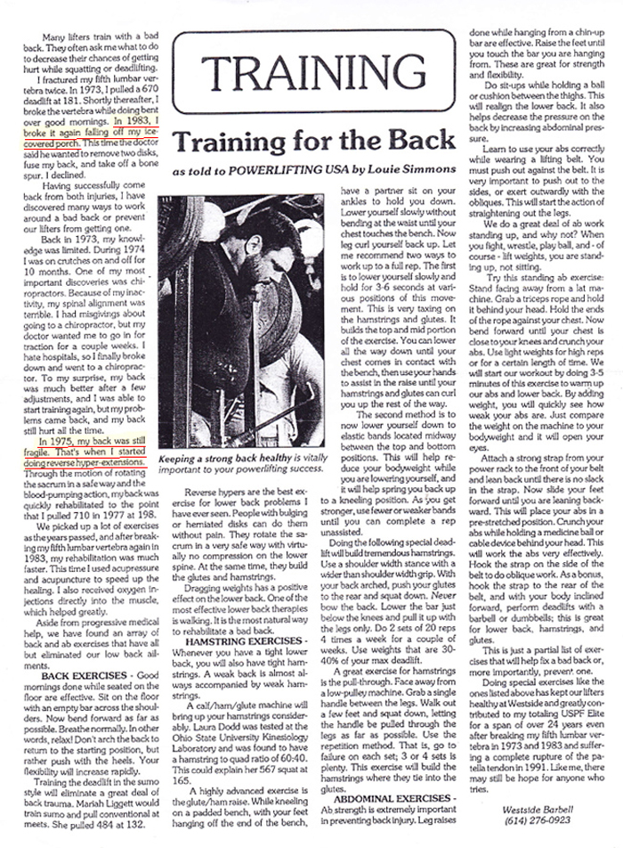 Power Lifting USA Article Louis Simmons