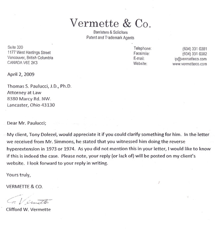 Clifford Vermette Letter 2 April 2009